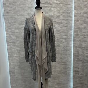 Anthropologie Gray Open Front Shawl Collar Cardigan Sweater